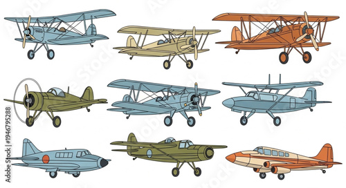 Collection of Vintage and Modern Airplane Illustrations.