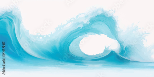 Ocean wave with white foam and vibrant blue water, isolated for graphic design purposes