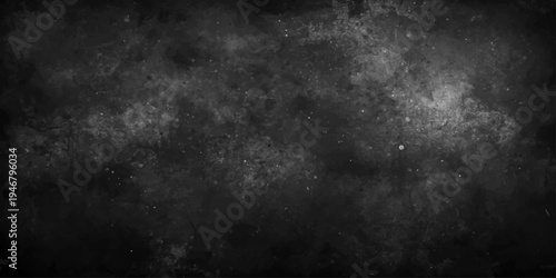 A dark vintage grunge wall background featuring a textured black paper surface with moody blue smoke and faint light patterns for a foggy night sky backdrop design