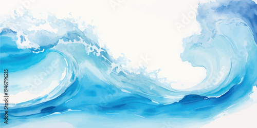 Turquoise ocean wave with white spray and crest, rendered in watercolor style