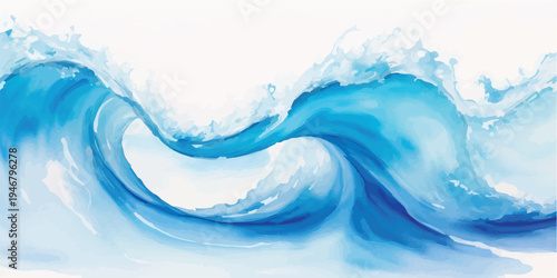 Artistic depiction of a large ocean wave curling and breaking, isolated on a white background