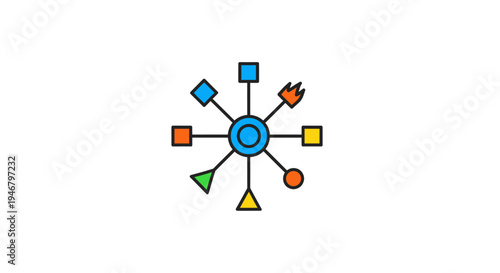 A colorful graphic design element with shapes.