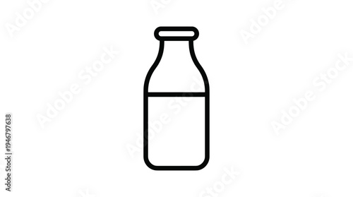 Minimalist milk bottle line icon. A simple black outline symbol for dairy, nutrition, food, and beverage concepts. Perfect for web design, app interface, and infographics.
