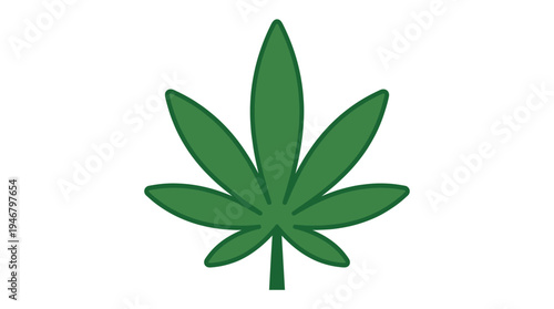 A simple vector illustration of a green cannabis leaf. A minimal and clean icon perfect for marijuana, hemp, or CBD branding, medical themes, and creative graphic design projects.