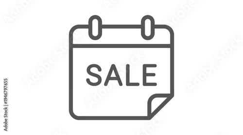 Simple line icon of a calendar with the word sale. Minimalist design for promotions, marketing, e-commerce, advertising, and retail. Vector graphic for web and print.