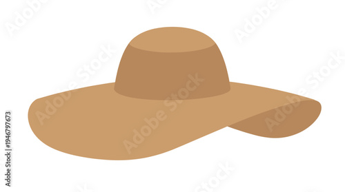 A simple vector illustration of an elegant brown wide-brimmed sun hat. Perfect for summer, beach vacation, travel, fashion, and sun protection themes. Classic and stylish.