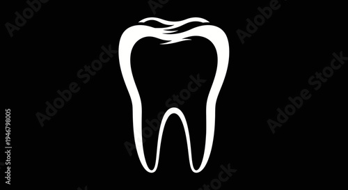 Minimalist Dental Illustration Of A White Tooth Isolated On A Black Background Design