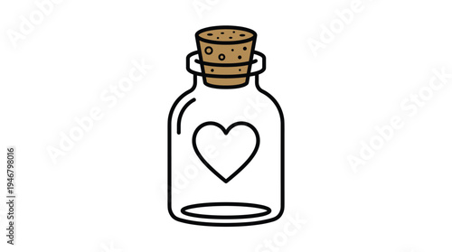 Simple vector illustration of a heart in a bottle with a cork. Perfect for conveying love, romance, and affection in digital designs, greeting cards, and romantic themes.