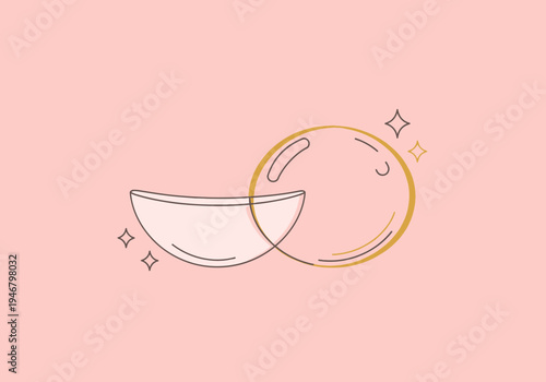 Minimalist Design Featuring a Bowl and Bubble with Sparkling Elements on Pink Background