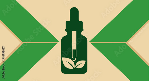 Minimalist Design Featuring Bottle With Dropper And Green Leaves For Wellness