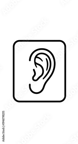 Minimalist Ear Icon Depicting Hearing Sensory Perception Within A Square Frame