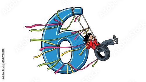 Number Six Wrapped in Colorful Ribbons and Tape.