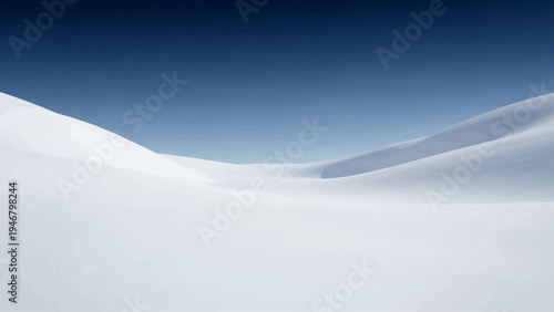 Snowy Landscape with Rolling Hills and Blue Sky.