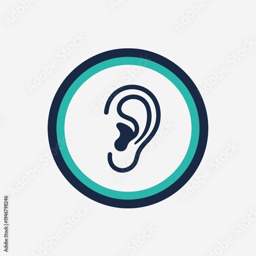 Minimalist Ear Icon Depicting Hearing Within Circular Frame For Digital Design Aesthetics
