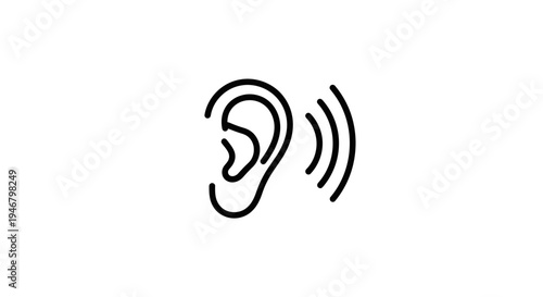 Minimalist Ear Icon Depicting Hearing, Sound Waves, and Audible Information Processing