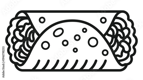 A simple burrito line icon for a fast food menu or logo. This vector graphic illustrates Mexican cuisine like a wrap or shawarma. Ideal for food delivery apps and websites.