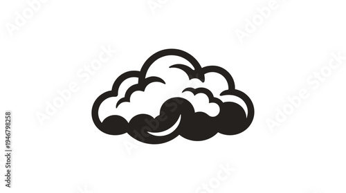 A simple, bold black and white icon of a stylized cloud. This modern graphic vector is perfect for logos, weather apps, web design, or illustrating cloud computing concepts.