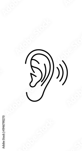 Minimalist Ear Icon Depicting Hearing, Sound Waves, Listening, and Auditory Perception Concept