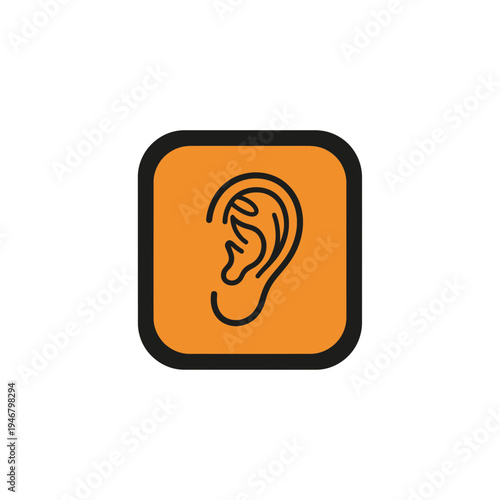 Minimalist Ear Icon Design in a Geometric Shape on Orange Background For Modern Applications