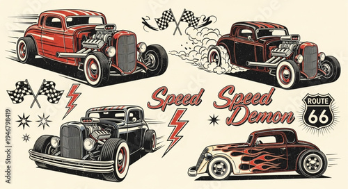 Vintage Hot Rod Cars Collection - Classic Automotive Designs.
