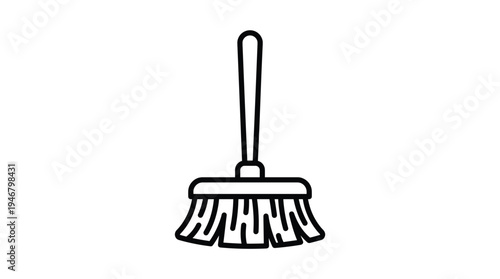 A simple black line art broom icon, symbolizing cleaning, sweeping, and household chores. Ideal for web graphics, app interfaces, print materials, and general hygiene concepts.