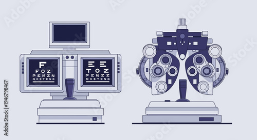 Minimalist Eye Exam Equipment Illustration For Visual Acuity and Optical Health Assessment