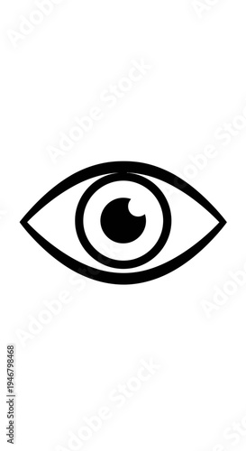 Minimalist Eye Icon Depicting Vision and Perception Against a Pure White Backdrop