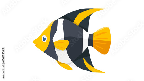 Tropical Butterflyfish or Angelfish Vector Cartoon Illustration