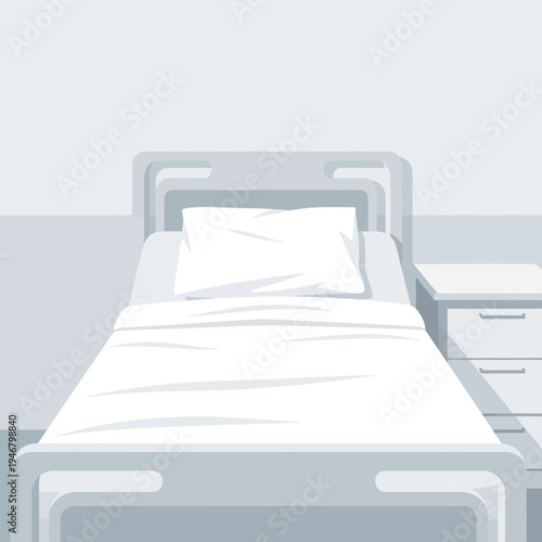 Minimalist Hospital Room Illustration Featuring a Bed Pillow and Nightstand in a Monochromatic