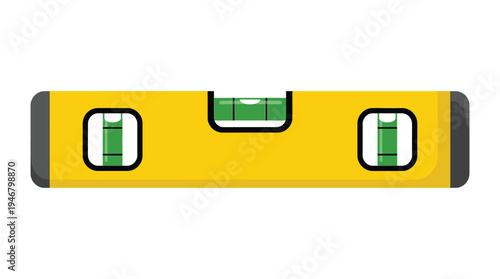 A yellow spirit level vector icon for construction and building. This flat design graphic symbolizes precision, balance, and measurement. Ideal for repair or DIY projects.