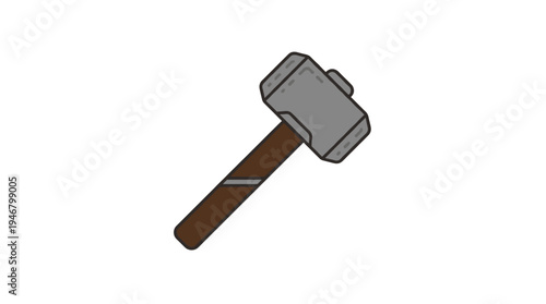 A powerful hammer vector illustration. This simple and iconic design is perfect for game assets, logos, or concepts of strength, building, mythology. Minimalist flat design.