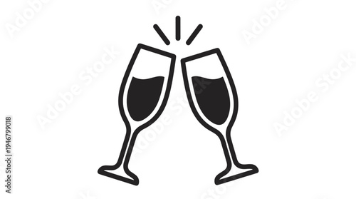 A simple black vector icon of two champagne glasses toasting. A symbol for celebration, parties, weddings, or New Year's Eve. Perfect for festive invitations and graphic design.