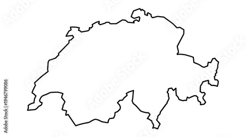 A minimalist black outline map of Switzerland. Simple vector illustration perfect for geography, travel websites, business presentations, and national identity concepts. Clean line art.