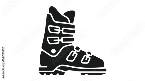 A simple black silhouette icon of a ski boot. This vector graphic represents winter sports, alpine skiing, mountain recreation, and equipment for an active lifestyle.