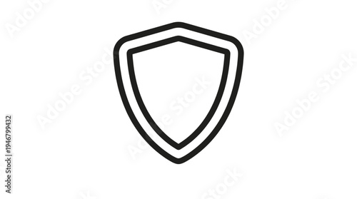 Simple shield icon. A minimalist black line art symbol of security, safety, and protection. Vector graphic for web design, apps, and antivirus logos. Clean and modern.