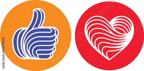 Set of 2 social media icons vector, like, heart