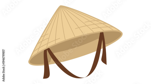 A simple vector illustration of a traditional Asian conical hat. This flat icon represents Vietnamese culture, farming, and travel. Perfect for web design, apps, and travel blogs.