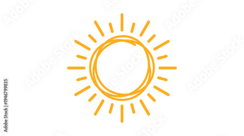 Cheerful hand-drawn yellow sun icon. Simple, bright, and optimistic vector graphic for weather forecasts, summer themes, energy concepts, or playful children's designs.