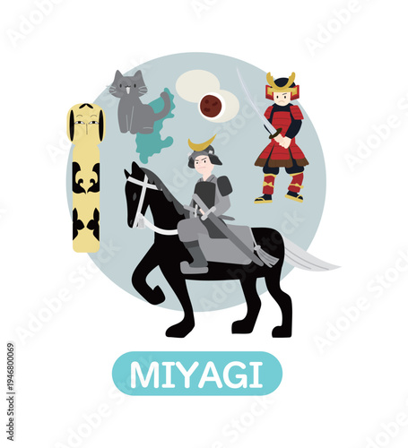 宮城の観光イラスト-手描きの線と塗りのベクター