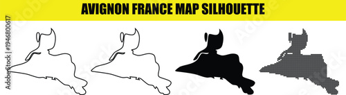 Avignon france map silhouette collection with outline and dotted vector shapes isolated on transparent background