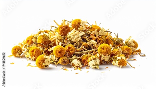 Pile of Dried Chamomile Flowers Ready for Herbal Tea.