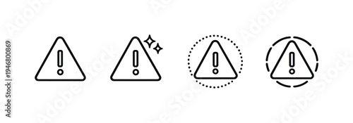 Minimal warning alert icons in triangle shapes with exclamation marks, showing different emphasis styles on a gray gradient background for user interface design