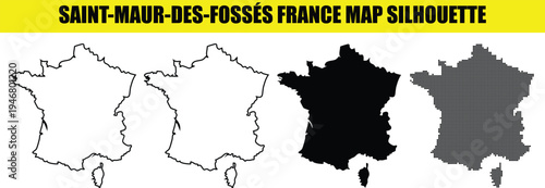 Saint maur des fosses france map silhouette set with filled and line art icons on grid background for web design