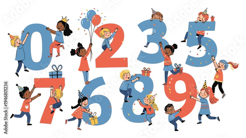 Children Playing with Numbers and Digits.