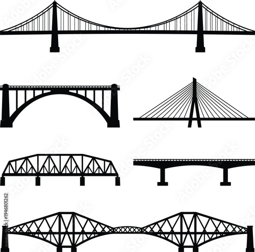 Seven Different Types of Black and White Bridge Structures suspension bridge arch bridge desi