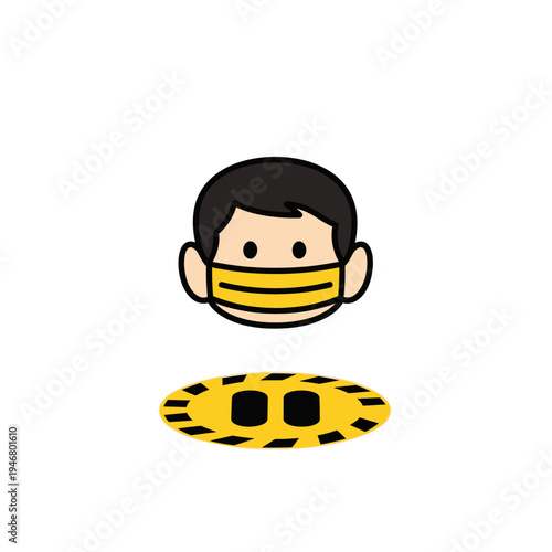 Minimalist Illustration of a Person Wearing a Mask with Social Distancing Indicator