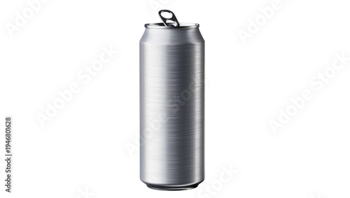 Photos Isolated brushed aluminum soda can with an open pop-top tab, ready for refreshment