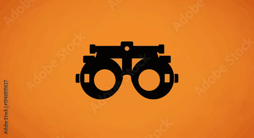 Minimalist Illustration of a Phoropter for Eye Examinations on Orange Background