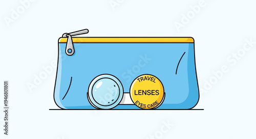 Minimalist Illustration of Contact Lenses for Travel and Eyes Care Blue Purse Graphic Design