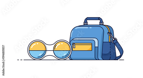 Minimalist Illustration of Eyeglasses Case and Blue Bag, Representing Daily Essentials